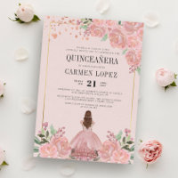 Blush Pink Floral Princess Birthday Quinceanera In
