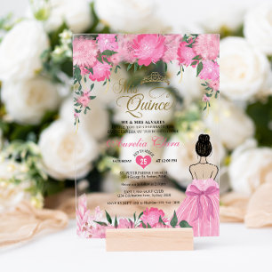 Blush Pink Floral Princess Mis Quince Quinceañera Acrylic Invitations