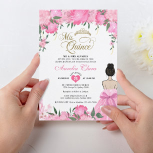 Blush Pink Floral Princess Mis Quince Quinceañera Invitation