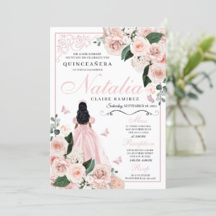 Blush Pink Floral Princess Quinceanera Invitation
