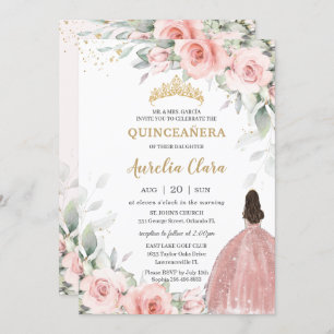 Blush Pink Floral Princess Rose Gold Quinceañera Invitation