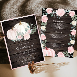 Blush Pink Floral Pumpkin All in One Wood Wedding Invitation