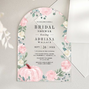 Blush Pink Floral Pumpkin Bridal Shower Acrylic Invitations