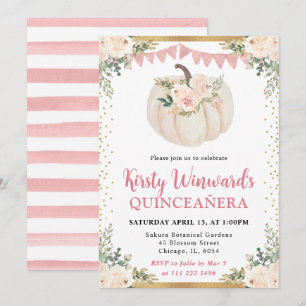 Blush Pink Floral Pumpkin Fall Quinceanera Invitation