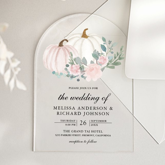 Blush Pink Floral Pumpkin Wedding Acrylic Invitations (Creator Uploaded)