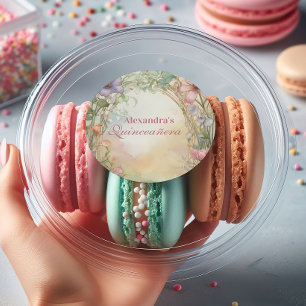 Blush Pink Floral Quinceanera Celebration Classic Round Sticker