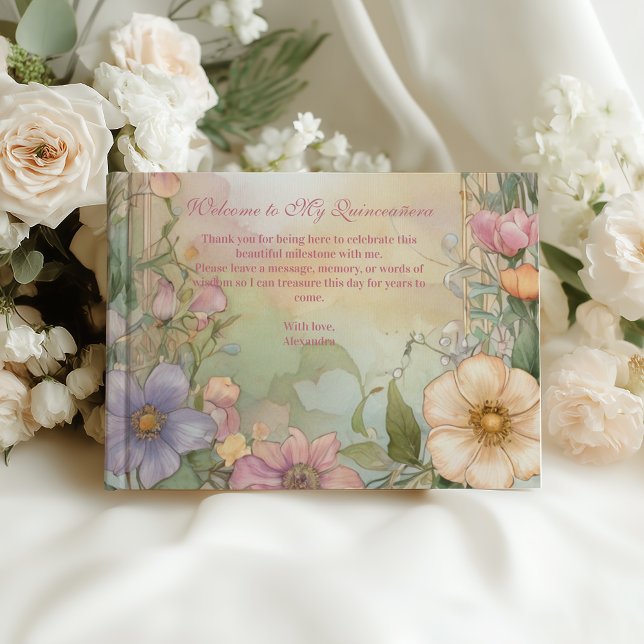 Blush Pink Floral Quinceanera Celebration Guest Book (Creator Uploaded)