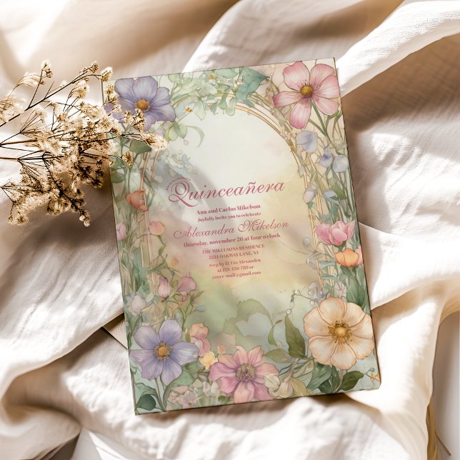 Blush Pink Floral Quinceanera Celebration Invitation (Creator Uploaded)