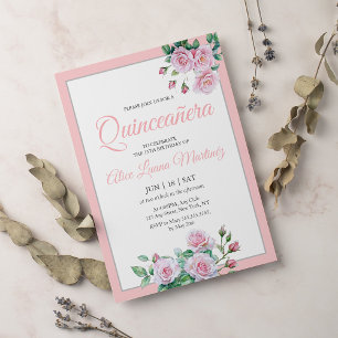 Blush Pink Floral Quinceanera Celebration  Invitation