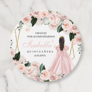 Blush Pink Floral Quinceanera Circle Favour Tags