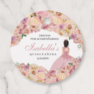Blush Pink Floral Quinceanera Circle Favour Tags