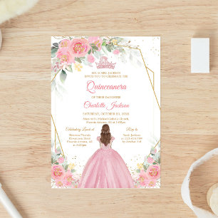 Blush Pink Floral Quinceanera Invitation