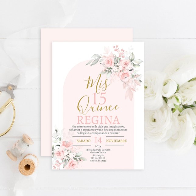 Blush Pink Floral Quinceañera Invitation (Creator Uploaded)