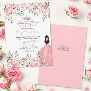 Blush Pink Floral Quinceanera Invitation