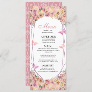 Blush Pink Floral Quinceanera Menu Invitation
