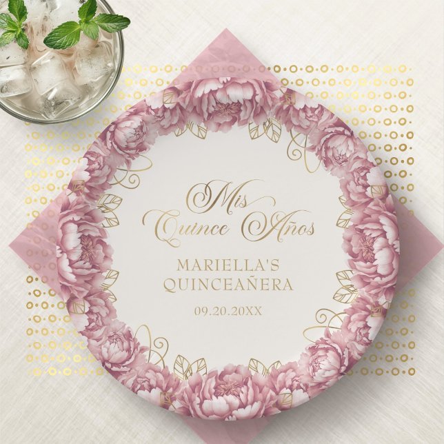 Blush Pink Floral Quinceanera Paper Plate (Creator Uploaded)