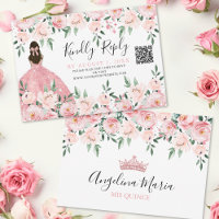 Blush Pink Floral Quinceanera QR Code RSVP