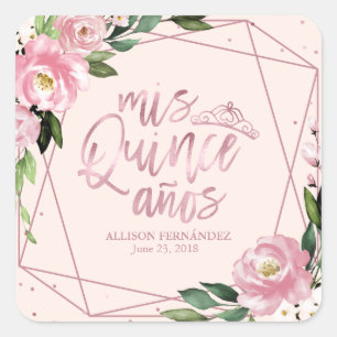 Blush Pink Floral Quinceanera Square Sticker