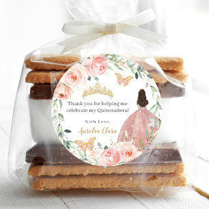 Blush Pink Floral Quinceañera Sweet 16 Birthday Classic Round Sticker