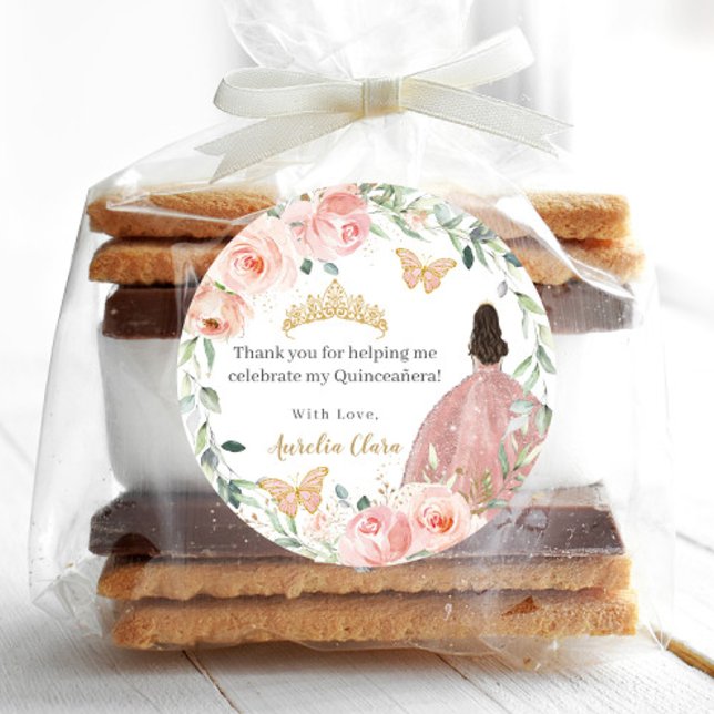 Blush Pink Floral Quinceañera Sweet 16 Birthday Classic Round Sticker (Creator Uploaded)
