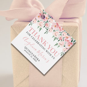 Blush Pink Floral Quinceañera Thank You Gift Favour Tags