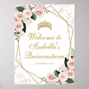 Blush Pink Floral Quinceanera Welcome Sign