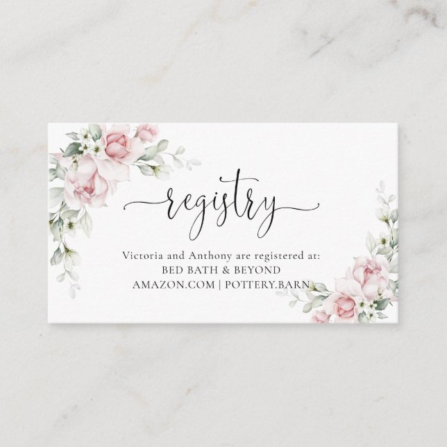 Blush Pink Floral Registry Enclosure Card (Front)