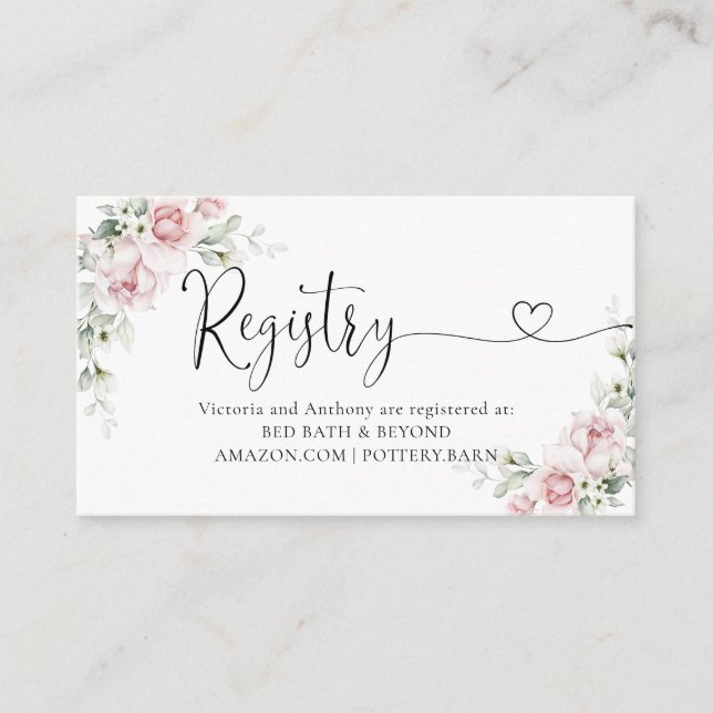 Blush Pink Floral Registry Enclosure Card (Front)