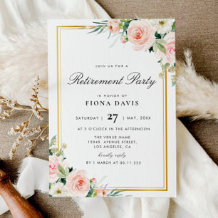 blush pink floral retirement party invitation