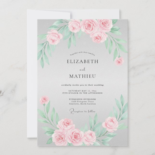 Blush Pink Floral Romance Wedding Invitation (Front)