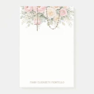 Blush Pink Floral Rosary Catholic  Post-it Notes