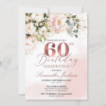 Blush pink floral rose gold boho 60th birthday invitation<br><div class="desc">Blush pink floral rose gold boho 60th birthday,  Contact me for matching items or for customisation,  Blush Roses ©</div>