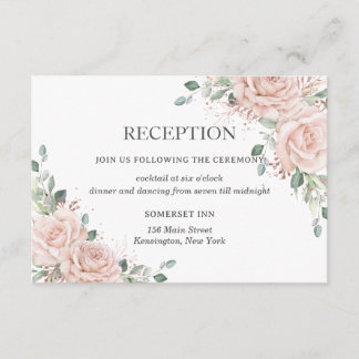 Blush Pink Floral Rose Gold Wedding Reception Enclosure Card