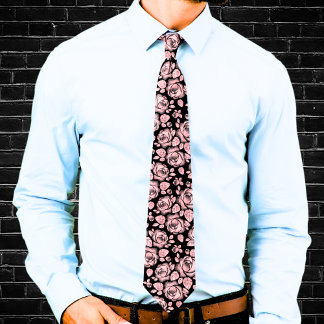 Blush Pink Floral Rose Pattern Neck Tie