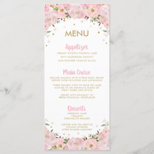 Blush Pink Floral Rose Peony Wedding Menu