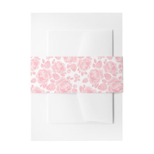 Blush Pink Floral Rose Wedding Invitation Belly Band