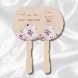 Blush Pink Floral Roses Baby Shower Hand Fan