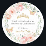Blush Pink Floral Roses Quinceañera 16th Birthday  Classic Round Sticker<br><div class="desc">Matching items available in store! (c) The Happy Cat Studio.</div>