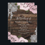 Blush Pink Floral Roses Rustic Wood Lace Wedding Invitation<br><div class="desc">Customise any way you want.</div>