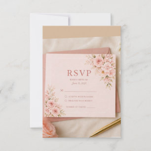Blush Pink Floral RSVP Card, Romantic Wedding Resp Card