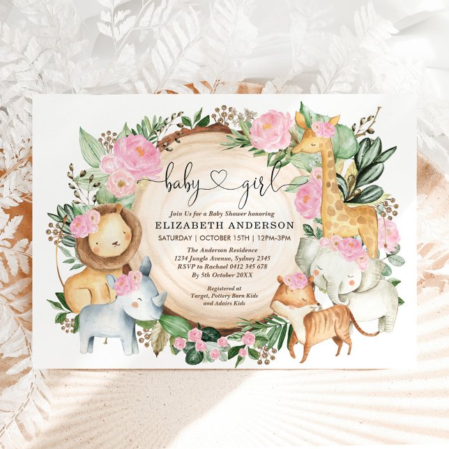Blush Pink Floral Safari Jungle Wild Baby Shower Invitation (Creator Uploaded)