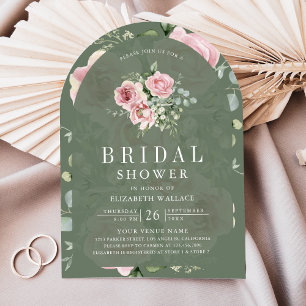 Blush Pink Floral Sage Green Bridal Shower Invitation