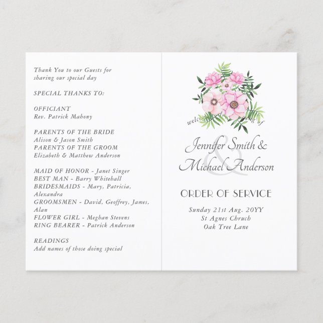 Blush Pink Floral Sage Leaves Budget Wedding (Front)