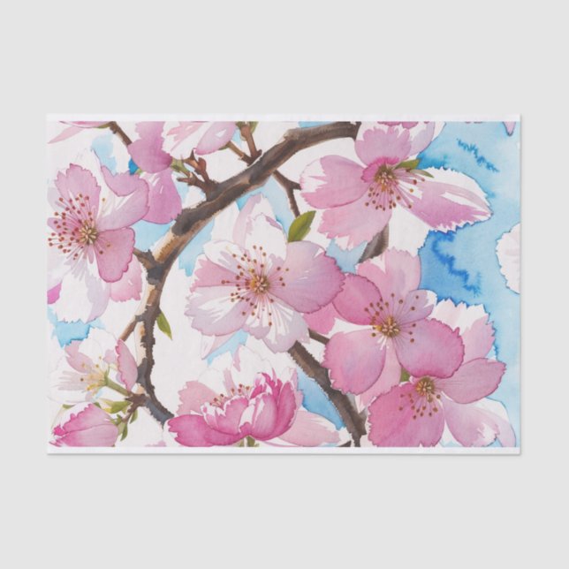 Blush Pink Floral Sakura Blossom Decoupage Tissue Paper (Front)