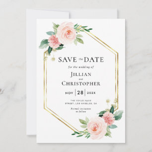 blush pink floral save the date invitation