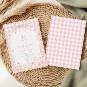 Blush Pink Floral Silly Goose Gingham Baby Shower Invitation