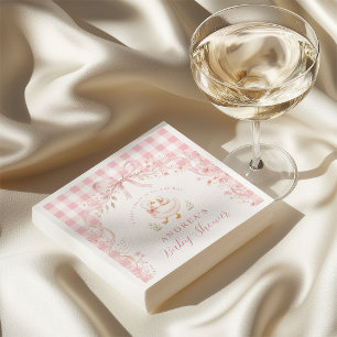 Blush Pink Floral Silly Goose Gingham Baby Shower Napkin