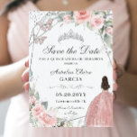 Blush Pink Floral Silver Quinceanera Sweet Sixteen Save The Date<br><div class="desc">(c) The Happy Cat Studio</div>