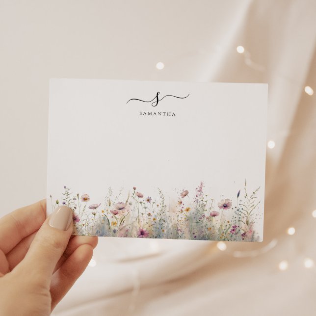 Blush Pink Floral Simple Chic Monogram Card (Creator Uploaded)