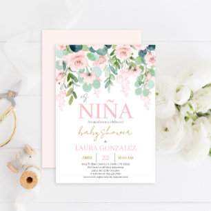 Blush Pink Floral Spanish Baby Shower Girl Invitation